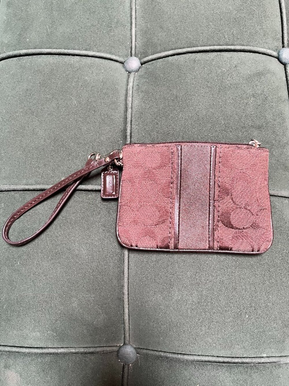Coach Brown Signature Canvas Wristlet Zip Pouch Y2K